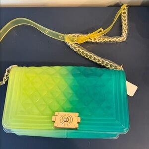 Gradient Green and Blue Ombré Jelly Quilted Crossbody Bag NWT
